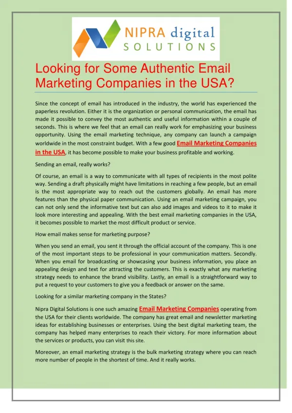 Looking for Some Authentic Email Marketing Companies in the USA?