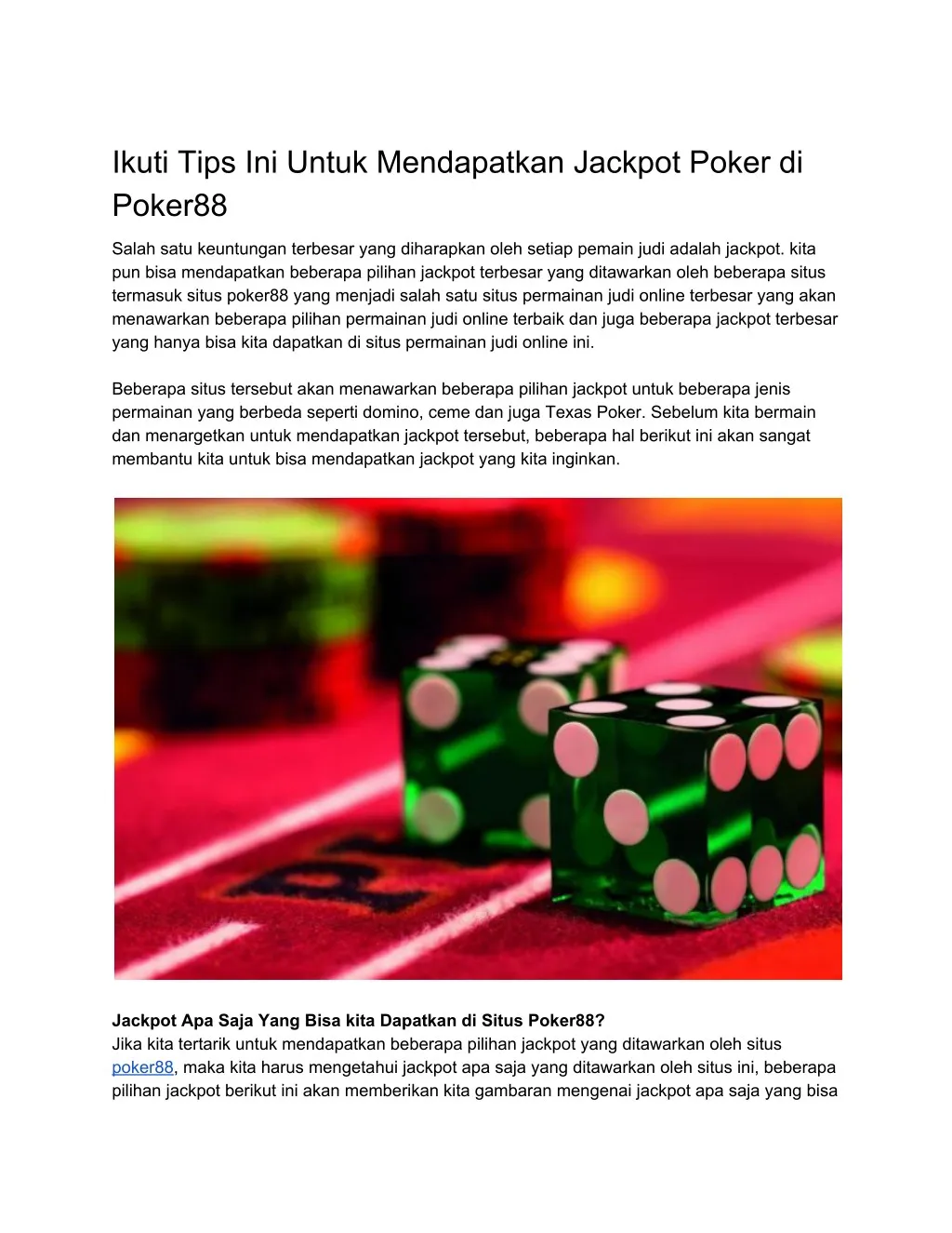 ikuti tips ini untuk mendapatkan jackpot poker