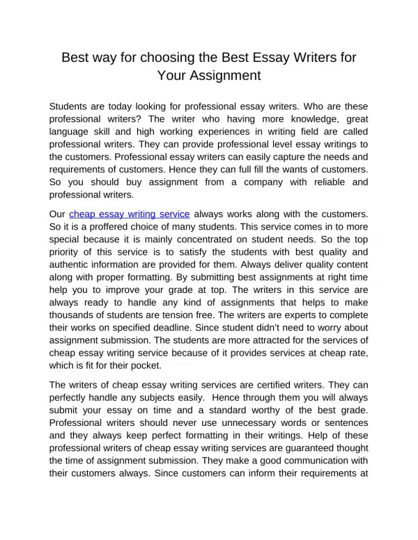 Best way for choosing the Best Essay Writers for Your Assignment
