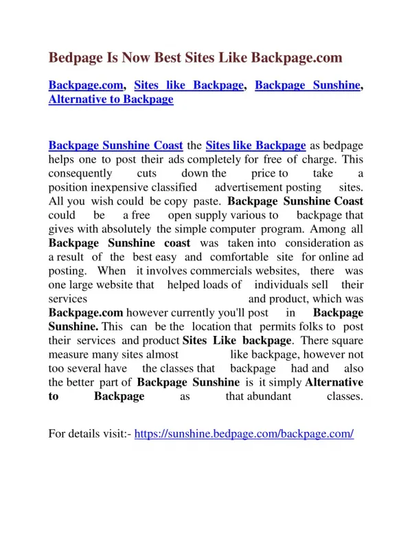 Bedpage Is Now Best Sites Like Backpage.com