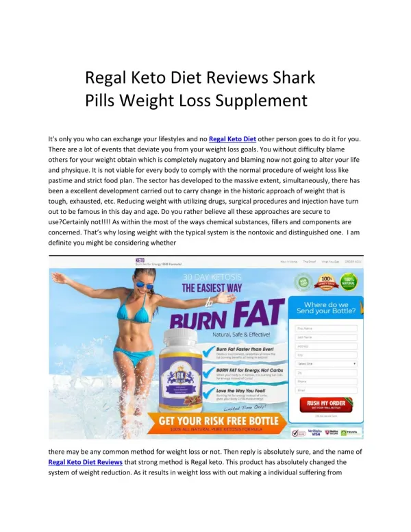 Regal Keto Is a weight loss supplement reports