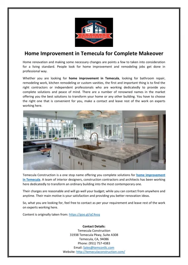 Home Improvement in Temecula for Complete Makeover