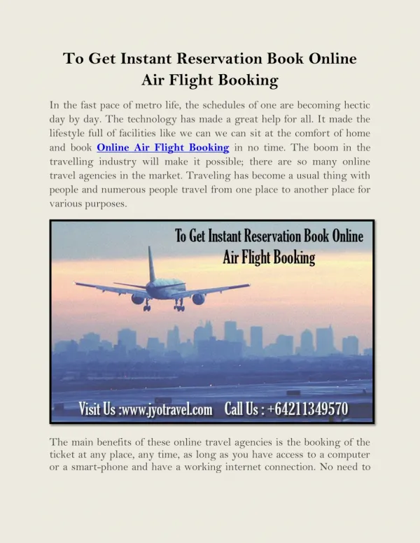 To Get Instant Reservation Book Online Air Flight Booking