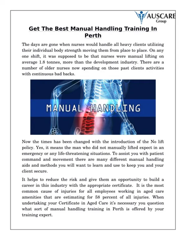 Get The Best Manual Handling Training In Perth