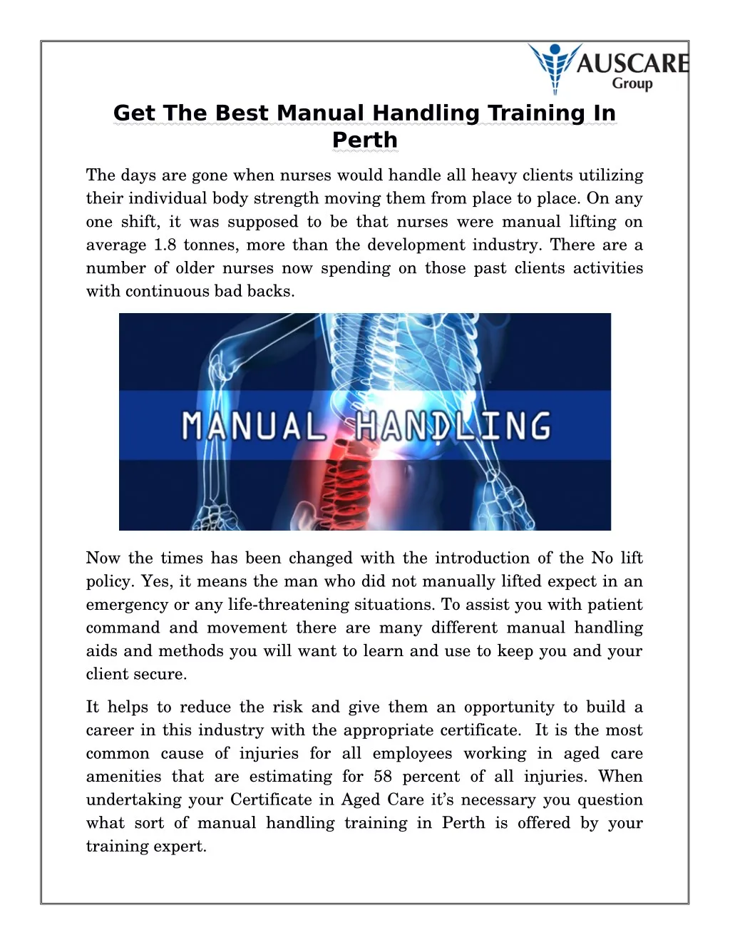 get the best manual handling training in perth
