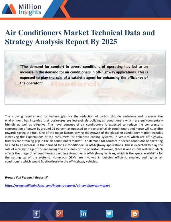 Air Conditioners Market Technical Data and Strategy Analysis Report By 2025