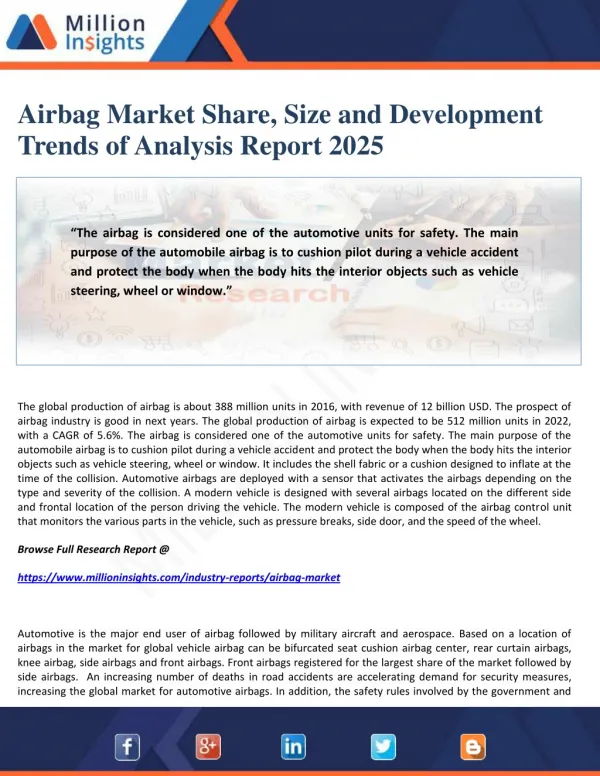 Airbag Market Share, Size and Development Trends of Analysis Report 2025
