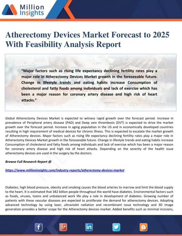 Atherectomy Devices Market Forecast to 2025 with Feasibility Analysis Report