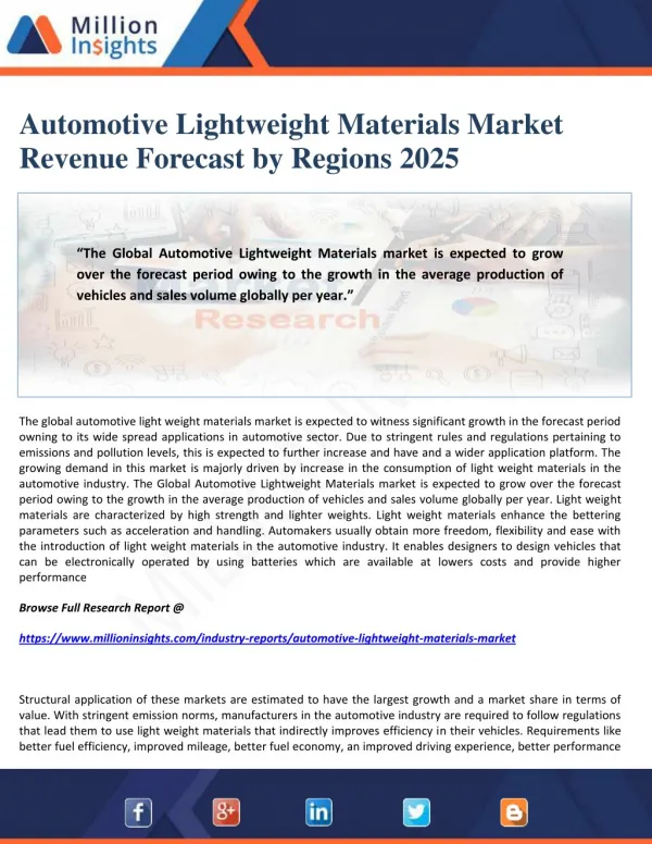 Automotive Lightweight Materials Market Revenue Forecast by Regions 2025