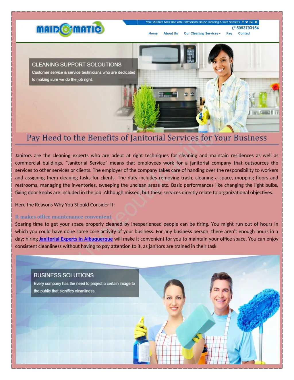 pay heed to the benefits of janitorial services