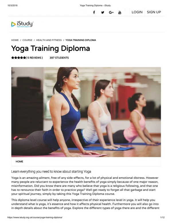 Yoga Training Diploma - istudy