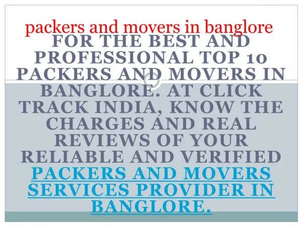 packers and movers in banglore