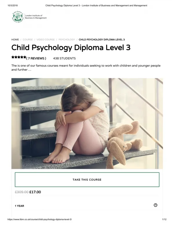 Child Psychology Diploma Level 3 - LIBM