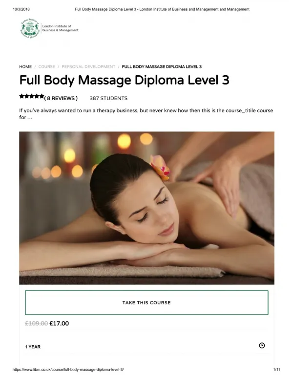 Full Body Massage Diploma Level 3 - LIBM