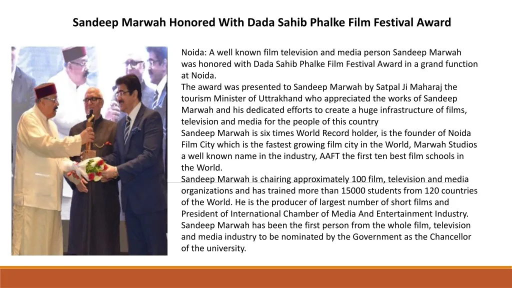 sandeep marwah honored with dada sahib phalke