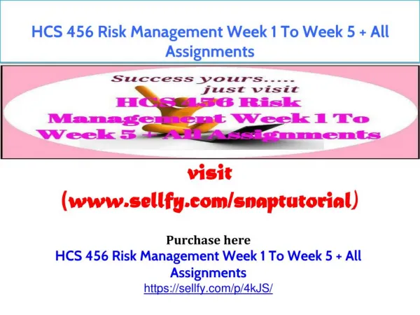 HCS 456 Risk Management Week 1 To Week 5 All Assignments