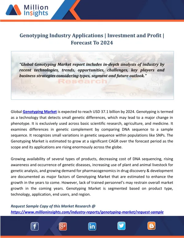 Genotyping Industry Applications | Investment and Profit | Forecast To 2024