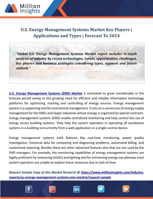 U.S. Energy Management Systems Market Key Players | Applications and Types | Forecast To 2024
