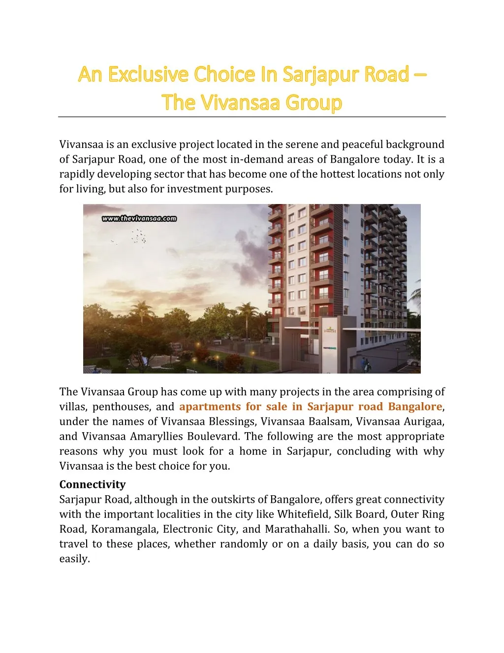 vivansaa is an exclusive project located