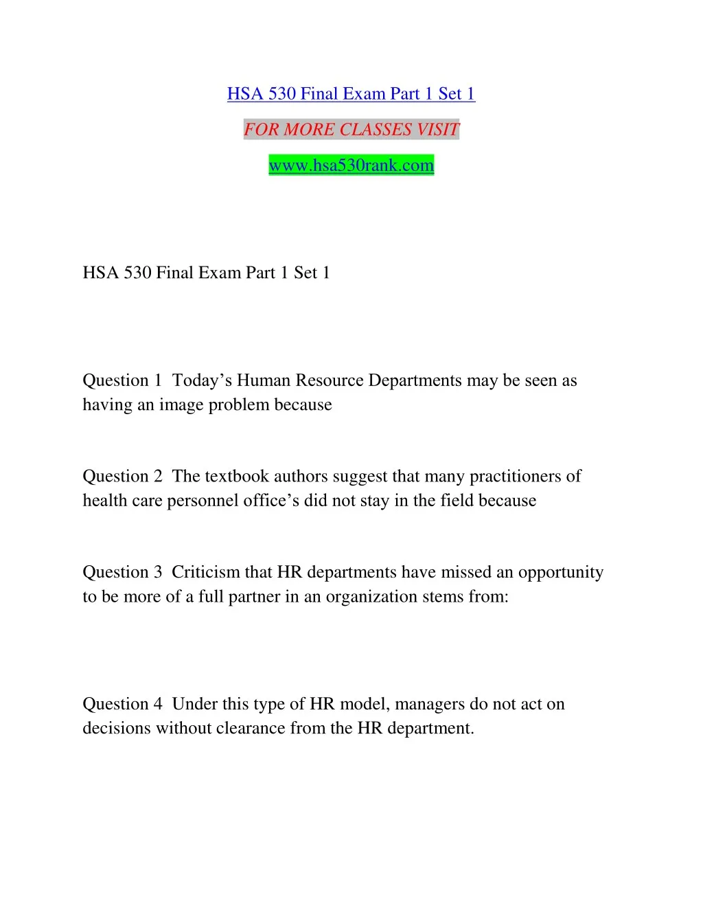 hsa 530 final exam part 1 set 1