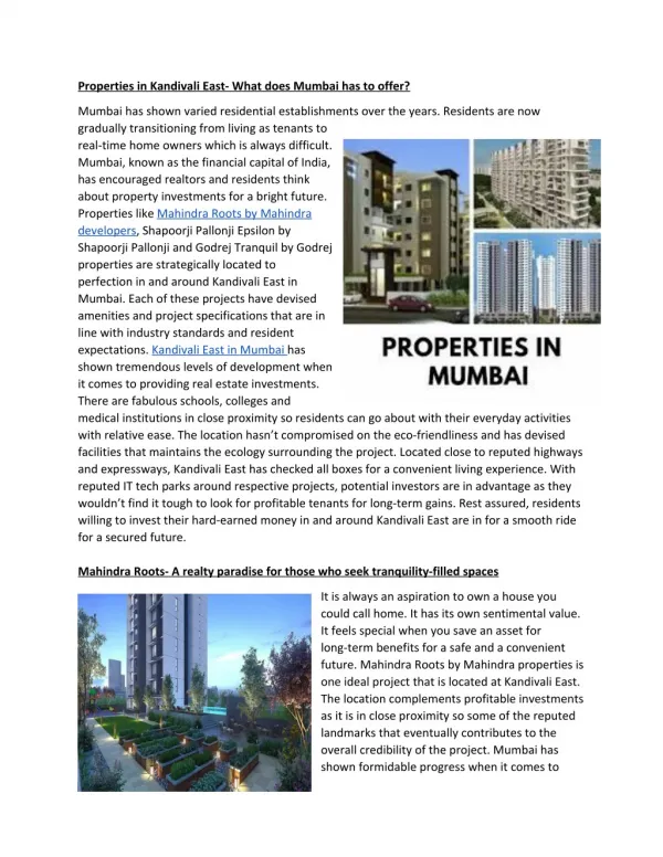 Properties in Kandivali East Mumbai