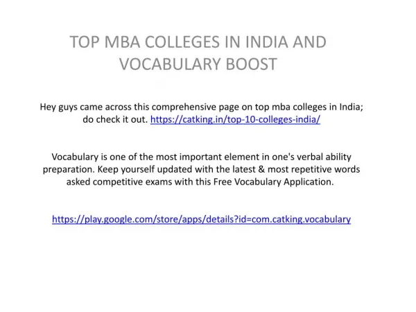 TOP MBA COLLEGES AND VOCABULARY BOOST
