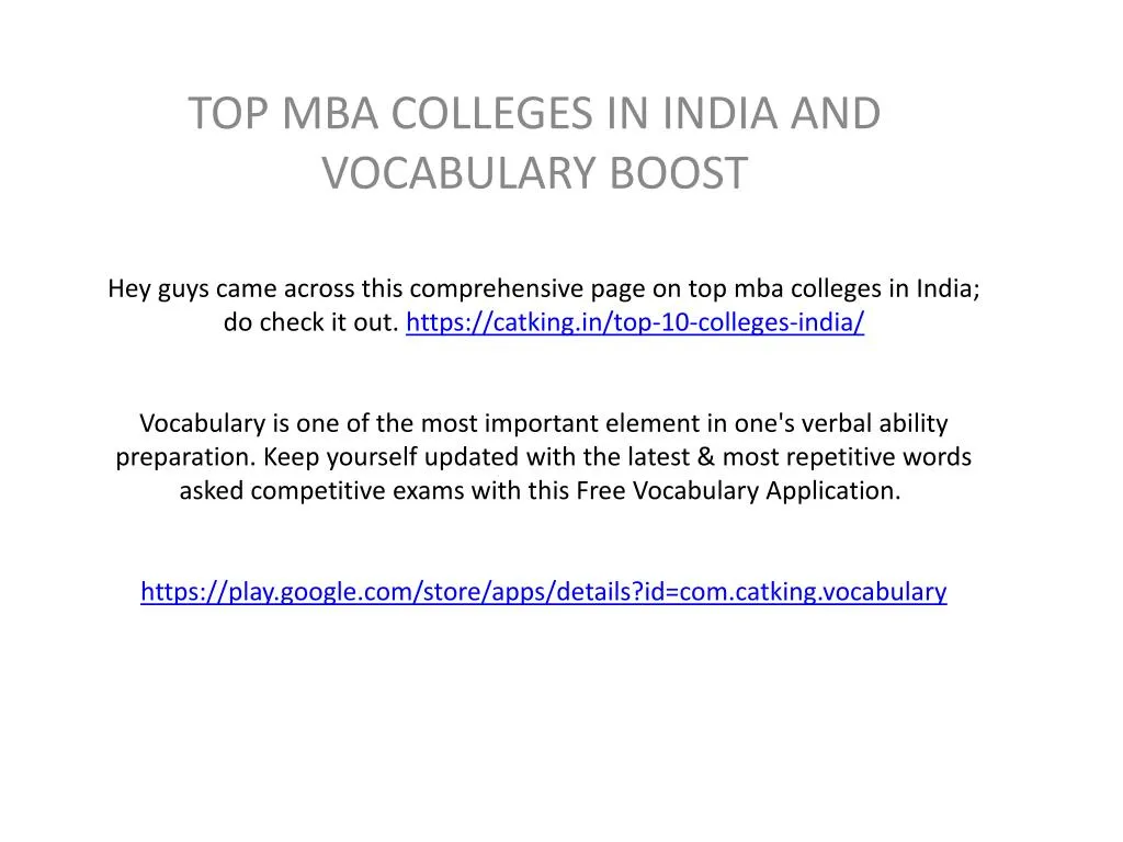 top mba colleges in india and vocabulary boost