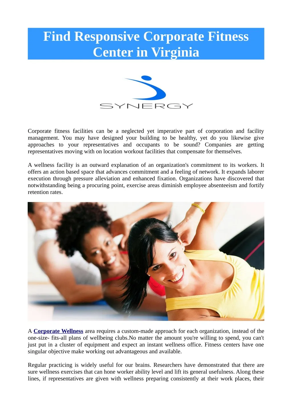 find responsive corporate fitness center
