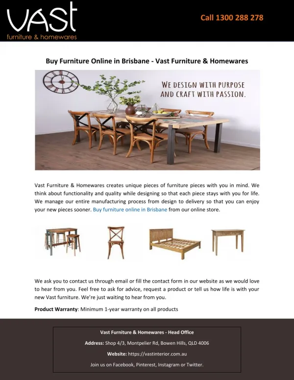 Buy Furniture Online in Brisbane - Vast Furniture & Homewares