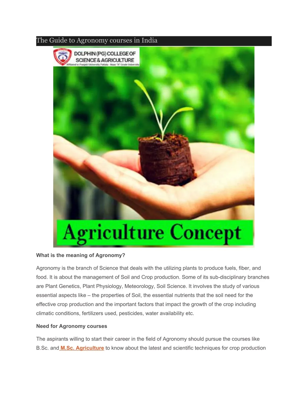 the guide to agronomy courses in india