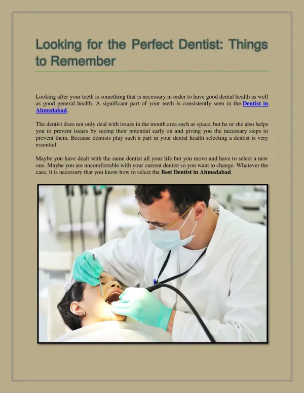 Looking for the Perfect Dentist: Things to remember