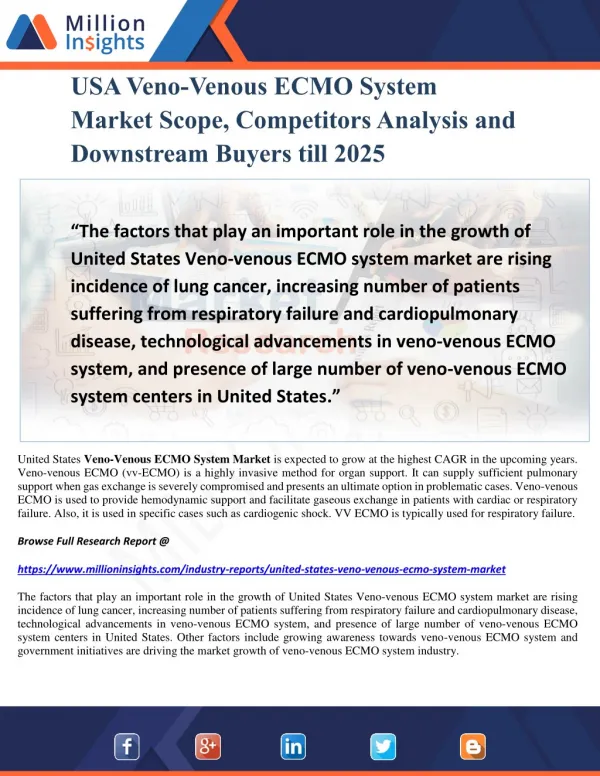 USA Veno-Venous ECMO System Market Scope, Competitors Analysis and Downstream Buyers till 2025