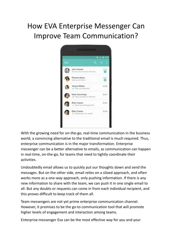 How EVA Enterprise Messenger Can Improve Team Communication?