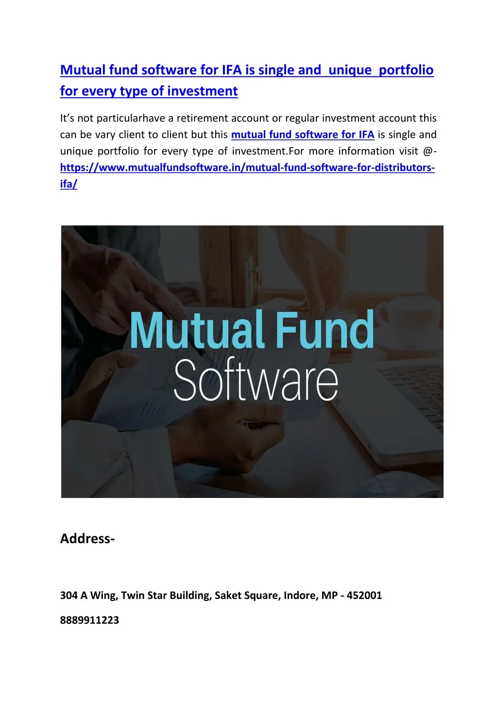 mutual fund software for ifa is single and unique