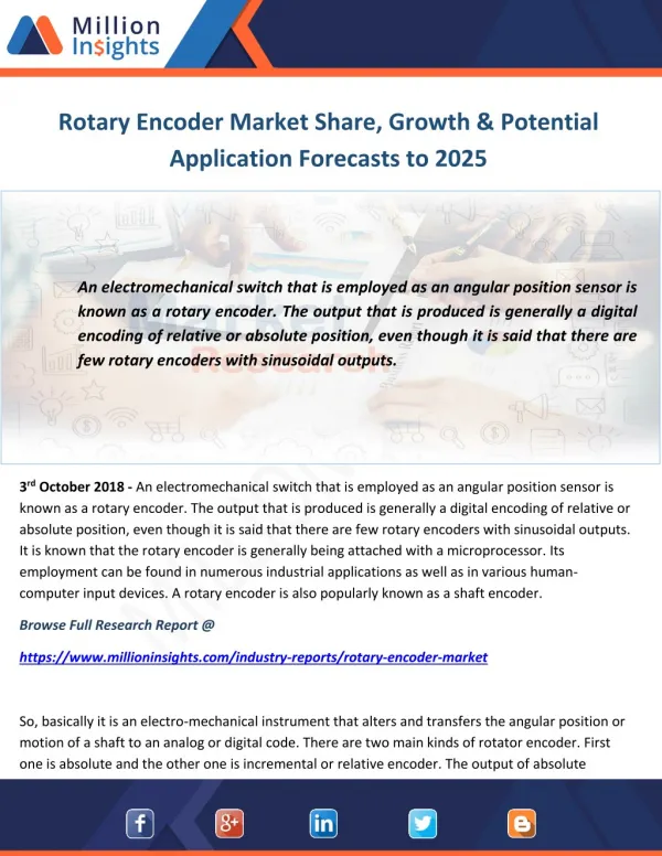 Rotary Encoder Market Share, Growth & Potential Application Forecasts to 2025