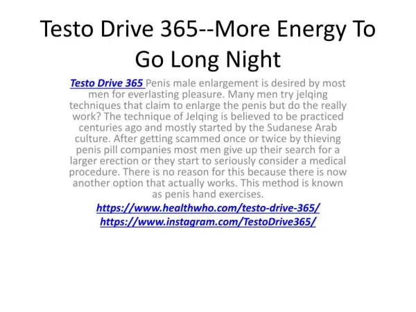 Testo Drive 365--May Improve Physical Perfomance