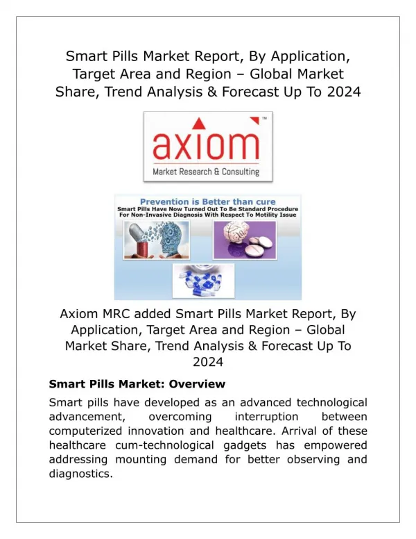 Smart Pills Market is projected to reach valuation in USD million by 2024