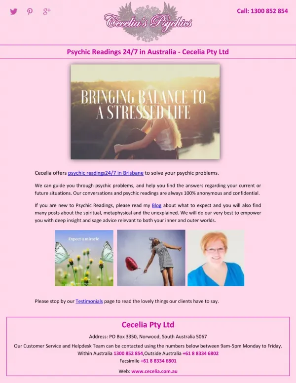 Psychic Readings 24/7 in Australia - Cecelia Pty Ltd