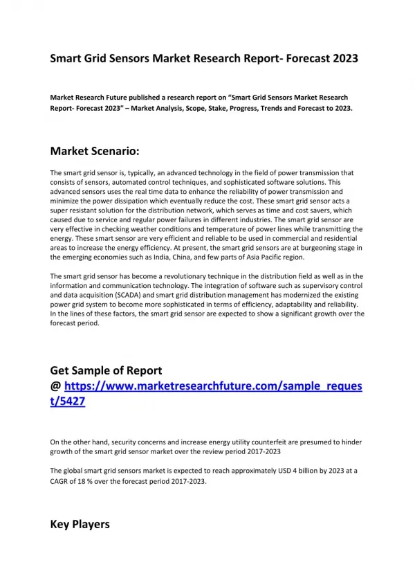 Smart Grid Sensors Market 2023 by Scope, Size, Opportunities and Growth Rate analysis