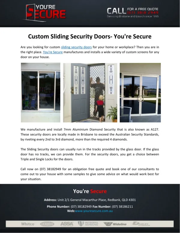 Custom Sliding Security Doors- You're Secure