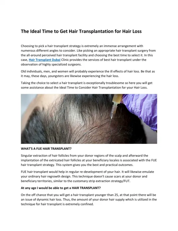 The Ideal Time to Get Hair Transplantation for Hair Loss