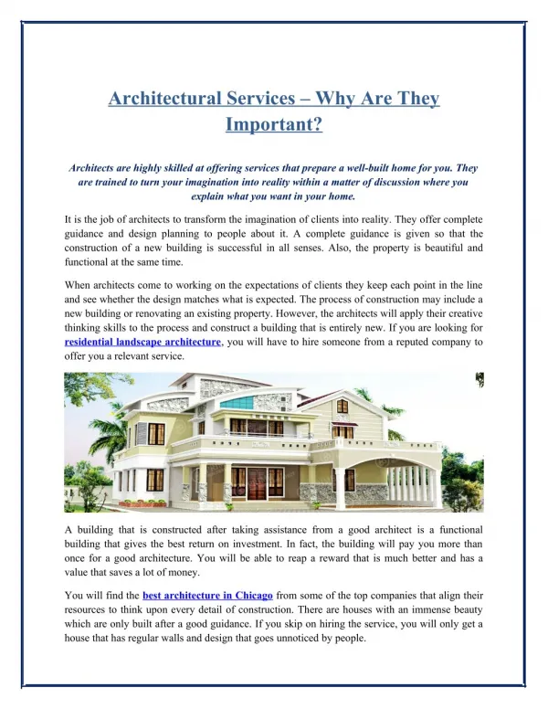 Architectural Services – Why Are They Important?