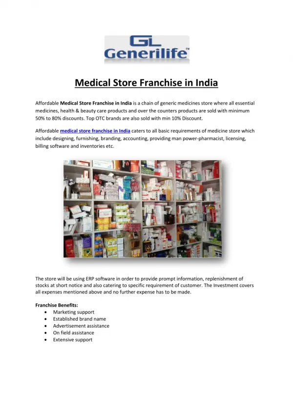 Medical Store Franchise in India