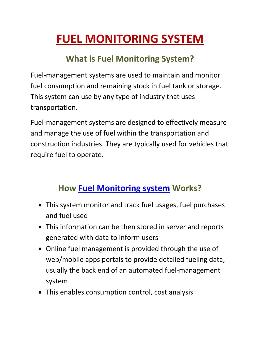 fuel monitoring system