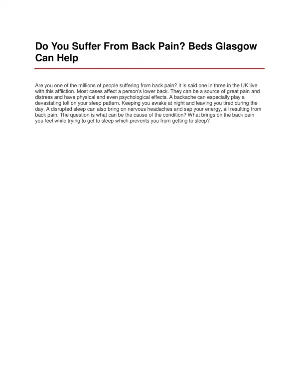 Do You Suffer From Back Pain? Beds Glasgow Can Help