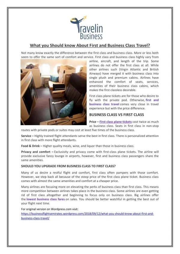 What you Should know About First and Business Class Travel?