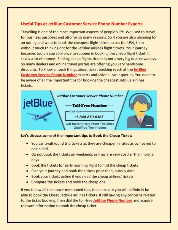 Avail Useful Tips at JetBlue Customer Service Phone Number Officials