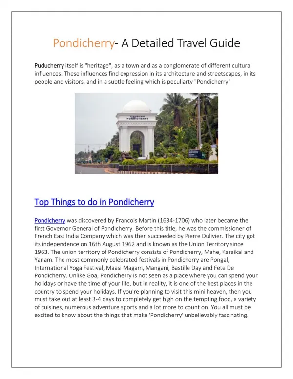 Pondicherry- A Detailed Travel Guide