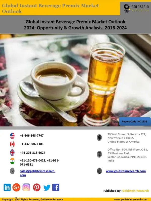 Global Instant Beverage Premix Market Outlook 2024: Opportunity & Growth Analysis, 2016-2024