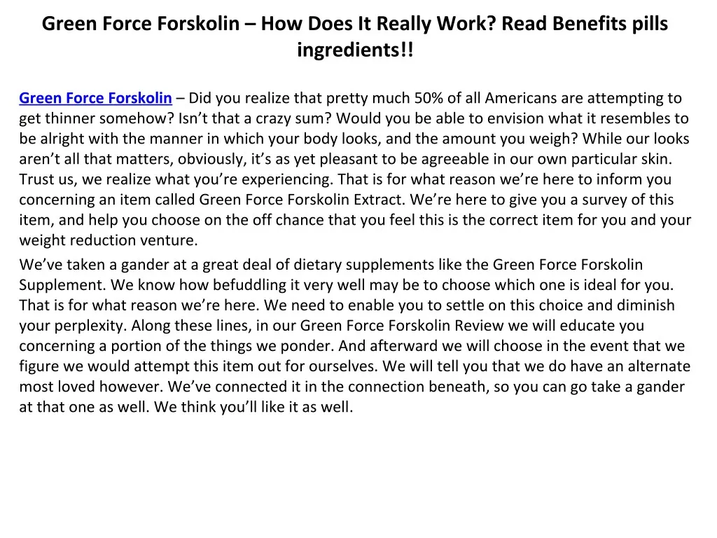 green force forskolin how does it really work